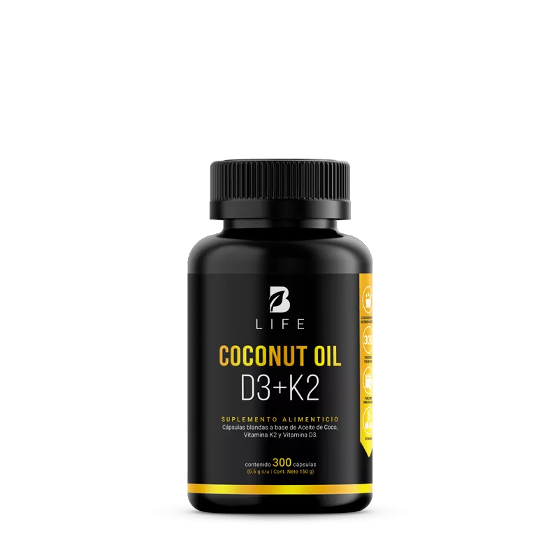 Coconut Oil D3+K2 | Aceite de Coco, Vitamina D3 y K2 300 Caps | 500 mg
