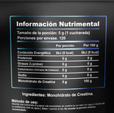 Creatina Monohidratada
Alta pureza | 120 servicios