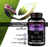 Chromium 400 | L-
Carnitina y Policotinato de Cromo 120 capsulas